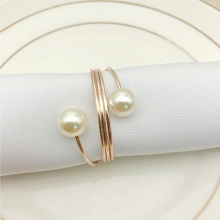6Pcs Artificial Pearl Spring Shape Towel Napkin Ring Hotel Party Banquet Decor-Silver.