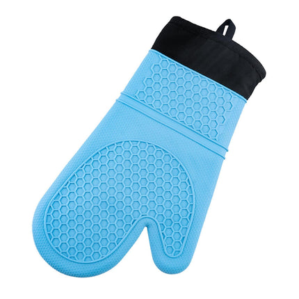1Pc Waterproof Heat Resistant Silicone Mitt Triple Layer Hot Pads Oven Glove for Kitchen-Blue.