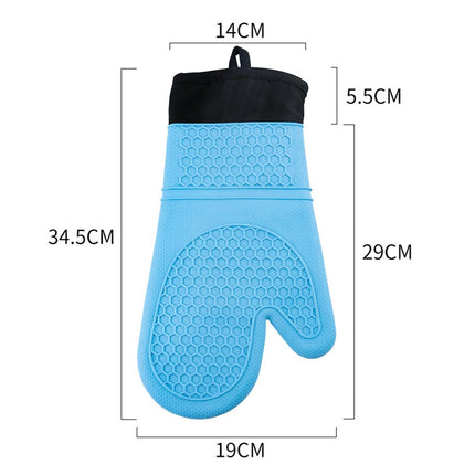 1Pc Waterproof Heat Resistant Silicone Mitt Triple Layer Hot Pads Oven Glove for Kitchen-Blue.
