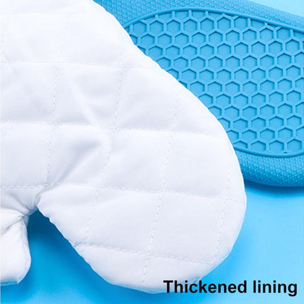 1Pc Waterproof Heat Resistant Silicone Mitt Triple Layer Hot Pads Oven Glove for Kitchen-Blue.