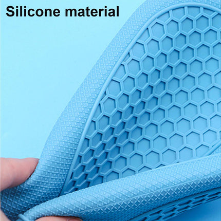 1Pc Waterproof Heat Resistant Silicone Mitt Triple Layer Hot Pads Oven Glove for Kitchen-Blue.