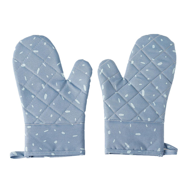 1 Pair Oven Gloves Anti-sbabies Heat Insulation Fabric Thicker Baking Mitts for Kitchen-Blue.