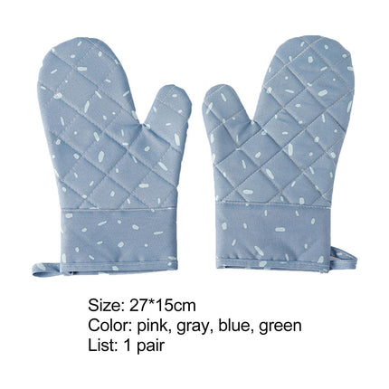 1 Pair Oven Gloves Anti-sbabies Heat Insulation Fabric Thicker Baking Mitts for Kitchen-Blue.