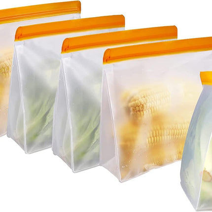 Reusable Storage Bags - Leakproof - 5 Pack Gallon Bags.