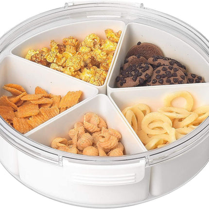 White Round Plastic Tray - Divided Serving - Food Storage.
