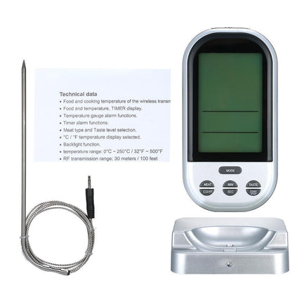 Wireless Meat Thermometer with Probe LCD Display Grey.