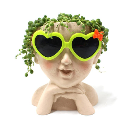 Face Flower Pot with Drainage Resin Succulent Cactus Plant Face Planter Garden Supplies-Multicolor.