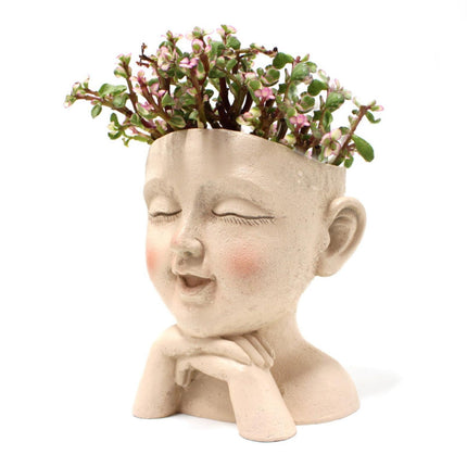 Face Flower Pot with Drainage Resin Succulent Cactus Plant Face Planter Garden Supplies-Multicolor.