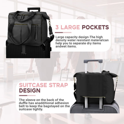 Travel Bag - Women's Travel Bag - Sports & Fitness Bag - Yoga Bag - Sports Bag - Carry-On Luggage - Waterproof & Durable - 40x21x34 cm - Dry/Wet Separation Luggage - Weekend Bag - black.