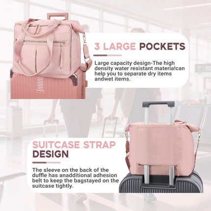 Travel Bag - Women's Travel Bag - Sports & Fitness Bag - Yoga Bag - Sports Bag - Carry-On Luggage - Waterproof & Durable - 40x21x34 cm - Dry/Wet Separation Luggage - Weekend Bag - Pink.