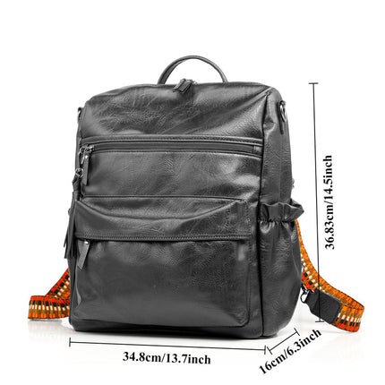 Black Fashionable Large-Capacity Women's Backpack - Waterproof, Durable, High-Quality PU Leather - Travel Backpack - Vintage-Style PU Leather Backpack.