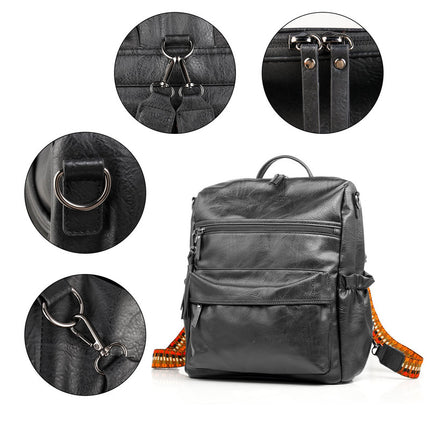 Black Fashionable Large-Capacity Women's Backpack - Waterproof, Durable, High-Quality PU Leather - Travel Backpack - Vintage-Style PU Leather Backpack.