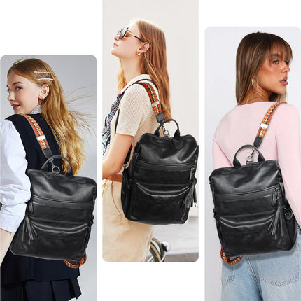 Black Fashionable Large-Capacity Women's Backpack - Waterproof, Durable, High-Quality PU Leather - Travel Backpack - Vintage-Style PU Leather Backpack.