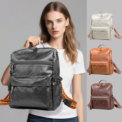Black Fashionable Large-Capacity Women's Backpack - Waterproof, Durable, High-Quality PU Leather - Travel Backpack - Vintage-Style PU Leather Backpack.