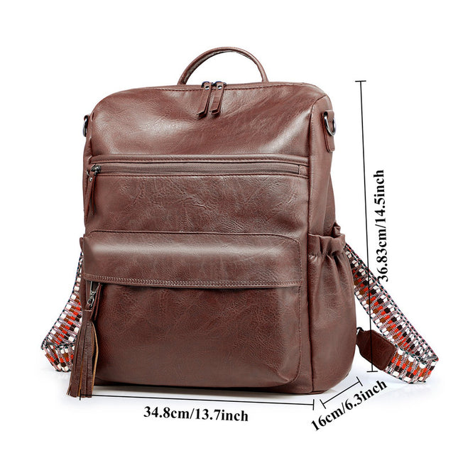 Brown Fashionable Large-Capacity Women's Backpack - Waterproof, Durable, High-Quality PU Leather - Travel Backpack - Vintage-Style PU Leather Backpack.