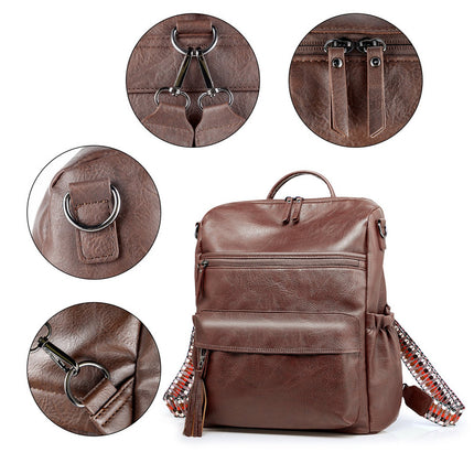 Brown Fashionable Large-Capacity Women's Backpack - Waterproof, Durable, High-Quality PU Leather - Travel Backpack - Vintage-Style PU Leather Backpack.