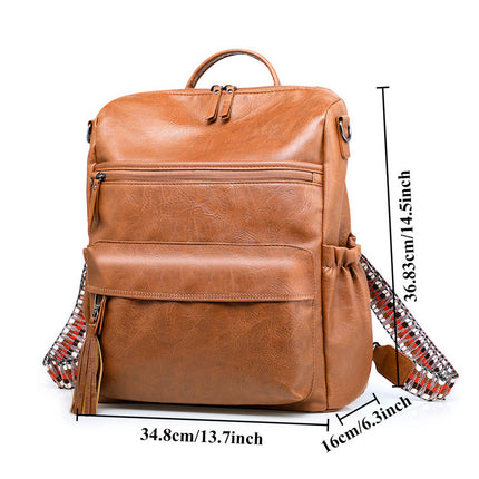 Coffee Fashionable Large-Capacity Women's Backpack - Waterproof, Durable, High-Quality PU Leather - Travel Backpack - Vintage-Style PU Leather Backpack.