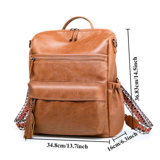 Coffee Fashionable Large-Capacity Women's Backpack - Waterproof, Durable, High-Quality PU Leather - Travel Backpack - Vintage-Style PU Leather Backpack.