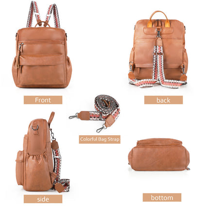 Coffee Fashionable Large-Capacity Women's Backpack - Waterproof, Durable, High-Quality PU Leather - Travel Backpack - Vintage-Style PU Leather Backpack.