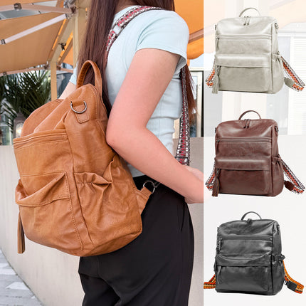 Coffee Fashionable Large-Capacity Women's Backpack - Waterproof, Durable, High-Quality PU Leather - Travel Backpack - Vintage-Style PU Leather Backpack.