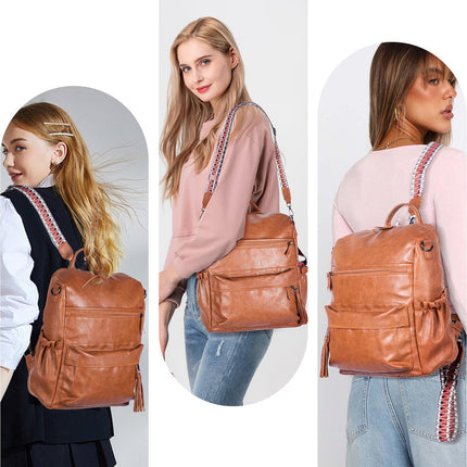 Coffee Fashionable Large-Capacity Women's Backpack - Waterproof, Durable, High-Quality PU Leather - Travel Backpack - Vintage-Style PU Leather Backpack.