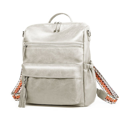 Grey Fashionable Large-Capacity Women's Backpack - Waterproof, Durable, High-Quality PU Leather - Travel Backpack - Vintage-Style PU Leather Backpack.