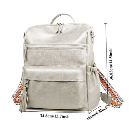 Grey Fashionable Large-Capacity Women's Backpack - Waterproof, Durable, High-Quality PU Leather - Travel Backpack - Vintage-Style PU Leather Backpack.