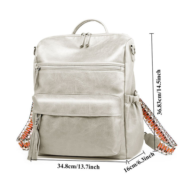Grey Fashionable Large-Capacity Women's Backpack - Waterproof, Durable, High-Quality PU Leather - Travel Backpack - Vintage-Style PU Leather Backpack.