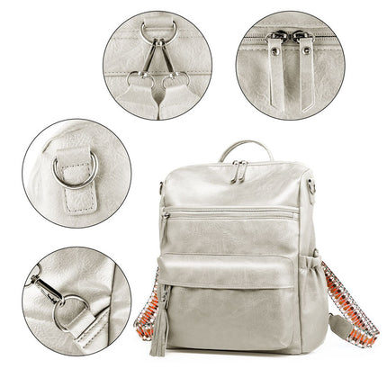 Grey Fashionable Large-Capacity Women's Backpack - Waterproof, Durable, High-Quality PU Leather - Travel Backpack - Vintage-Style PU Leather Backpack.