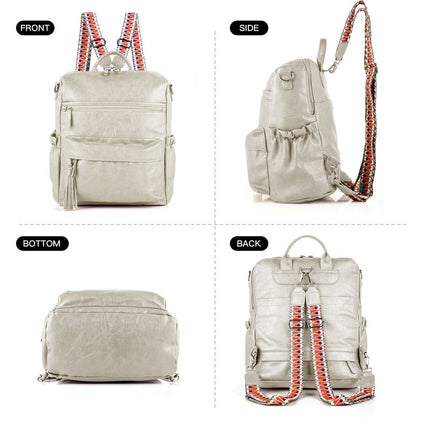 Grey Fashionable Large-Capacity Women's Backpack - Waterproof, Durable, High-Quality PU Leather - Travel Backpack - Vintage-Style PU Leather Backpack.