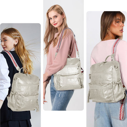 Grey Fashionable Large-Capacity Women's Backpack - Waterproof, Durable, High-Quality PU Leather - Travel Backpack - Vintage-Style PU Leather Backpack.