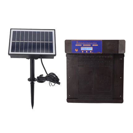 Automatic Chicken Door with Timer Solar Battery Powered LED Display Double Doors Electric Chicken Coop Opener Dark Brown