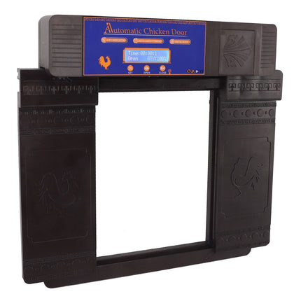 Automatic Chicken Door with Timer Solar Battery Powered LED Display Double Doors Electric Chicken Coop Opener Dark Brown