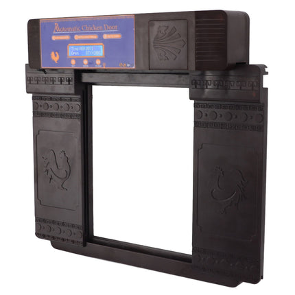 Automatic Chicken Door with Timer Solar Battery Powered LED Display Double Doors Electric Chicken Coop Opener Dark Brown