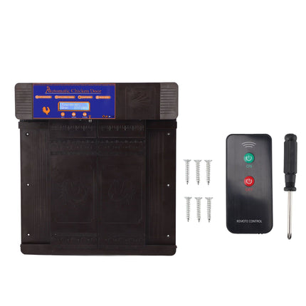 Automatic Chicken Coop Door Remote Control Light Sensing Timer Setting Auto Coop Door Opener Dark Brown