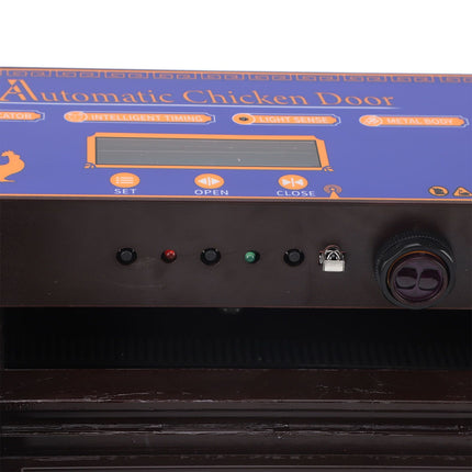 Automatic Chicken Coop Door Light Sensor Double Door Anti Pinch Chicken Coop Door Opener with Timer LCD Screen Low Battery Alert Dark Brown