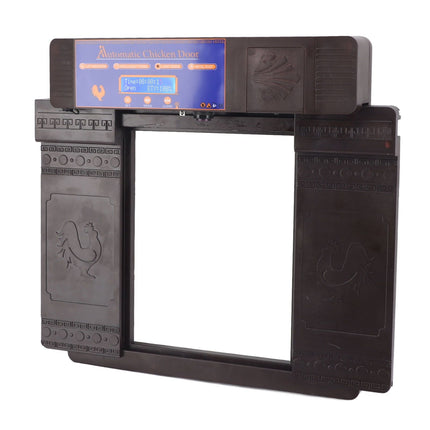 Automatic Chicken Coop Door Light Sensor Double Door Anti Pinch Chicken Coop Door Opener with Timer LCD Screen Low Battery Alert Dark Brown