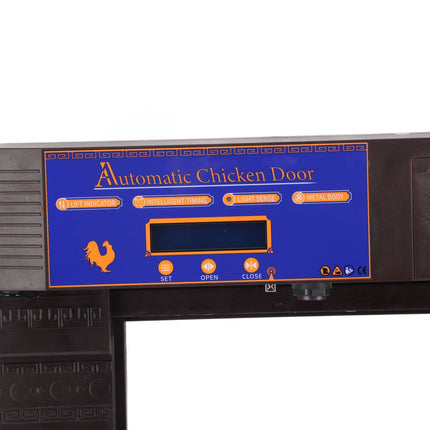 Automatic Chicken Coop Door Light Sensor Double Door Anti Pinch Chicken Coop Door Opener with Timer LCD Screen Low Battery Alert Dark Brown