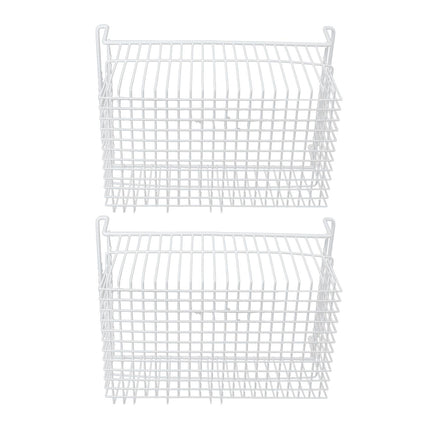2Pcs Freezer Organizer Bins Steel Wire Large Capacity Strong Bearing Freezer Basket with Handle for Closet Countertops 49.5 X 29 X 27cm / 19.5 X 11.4 X 10.6in (L X W X H) with 9cm / 3.5in Handle