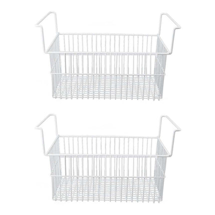 2Pcs Freezer Organizer Bins Steel Wire Large Capacity Strong Bearing Freezer Basket with Handle for Closet Countertops 49.5 X 29 X 27cm / 19.5 X 11.4 X 10.6in (L X W X H) with 9cm / 3.5in Handle