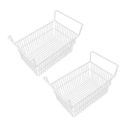 2Pcs Freezer Organizer Bins Steel Wire Large Capacity Strong Bearing Freezer Basket with Handle for Closet Countertops 49.5 X 29 X 27cm / 19.5 X 11.4 X 10.6in (L X W X H) with 9cm / 3.5in Handle
