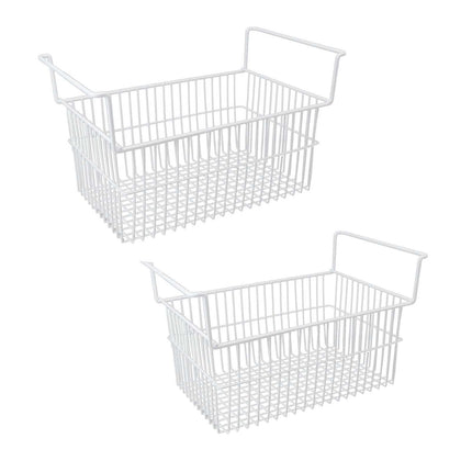 2Pcs Freezer Organizer Bins Steel Wire Large Capacity Strong Bearing Freezer Basket with Handle for Closet Countertops 49.5 X 29 X 27cm / 19.5 X 11.4 X 10.6in (L X W X H) with 9cm / 3.5in Handle