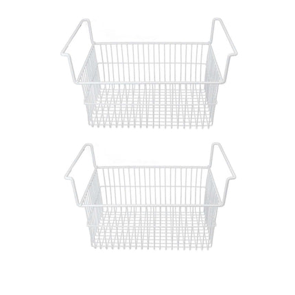 2Pcs Freezer Organizer Bins Steel Wire Large Capacity Strong Bearing Freezer Basket with Handle for Closet Countertops 49.5 X 29 X 27cm / 19.5 X 11.4 X 10.6in (L X W X H) with 9cm / 3.5in Handle