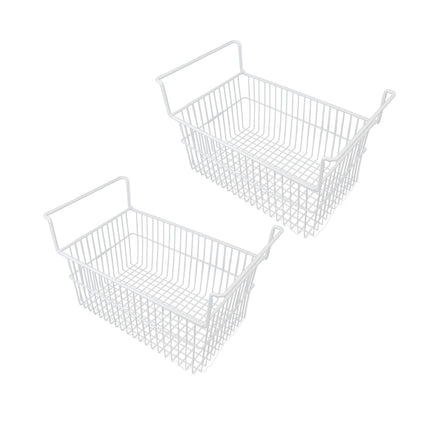 2Pcs Freezer Organizer Bins Steel Wire Large Capacity Strong Bearing Freezer Basket with Handle for Closet Countertops 49.5 X 29 X 27cm / 19.5 X 11.4 X 10.6in (L X W X H) with 9cm / 3.5in Handle