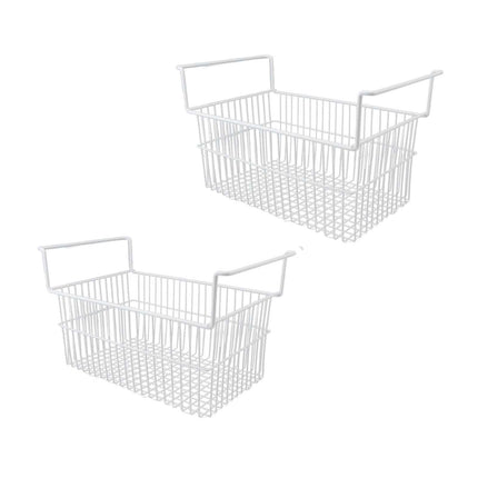 2Pcs Freezer Organizer Bins Steel Wire Large Capacity Strong Bearing Freezer Basket with Handle for Closet Countertops 49.5 X 29 X 27cm / 19.5 X 11.4 X 10.6in (L X W X H) with 9cm / 3.5in Handle