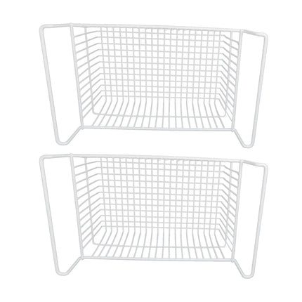 2Pcs Freezer Organizer Bins Steel Wire Large Capacity Strong Bearing Freezer Basket with Handle for Closet Countertops 49.5 X 29 X 27cm / 19.5 X 11.4 X 10.6in (L X W X H) with 9cm / 3.5in Handle