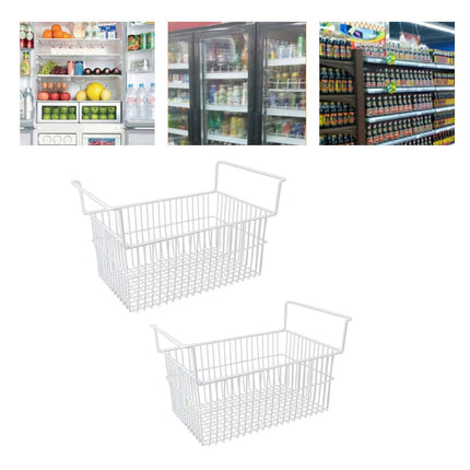 2Pcs Freezer Organizer Bins Steel Wire Large Capacity Strong Bearing Freezer Basket with Handle for Closet Countertops 49.5 X 29 X 27cm / 19.5 X 11.4 X 10.6in (L X W X H) with 9cm / 3.5in Handle