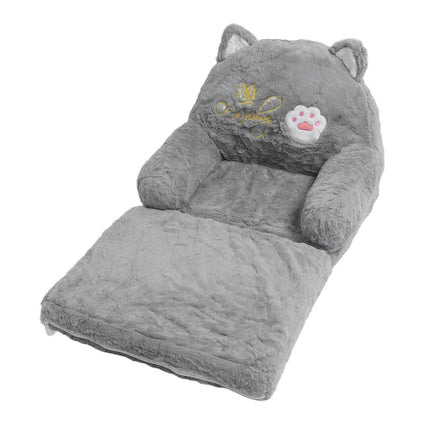 Kids Sofa for Baby Toddler Cute Cartoon Cat Convertible Armrest Chair Fold Out Couch Bed for Napping Playing Sleeping Grey 2 Layers