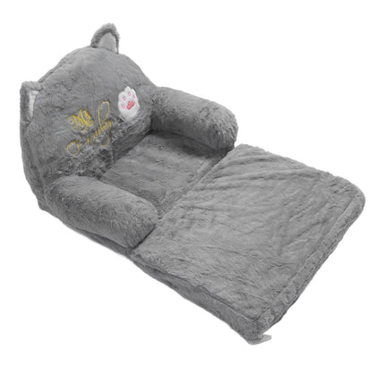 Kids Sofa for Baby Toddler Cute Cartoon Cat Convertible Armrest Chair Fold Out Couch Bed for Napping Playing Sleeping Grey 2 Layers