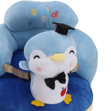 Baby Seat Sofa Comfortable Prevent Falling and Tipping Adjustable Angle Portable Plush Infant Learning Sitting Chair for Toddler Blue Penguin